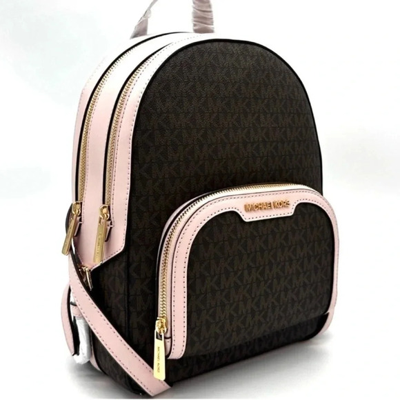 Michael Kors Medium Jaycee Zip Packet Backpack Brown/Light Pink - Picture 2 of 14